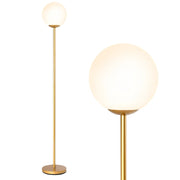 Lampada da terra moderna 25 x 25 x 165 cm con interruttore a pedale e paralume in vetro e metallo color oro 20_0019035