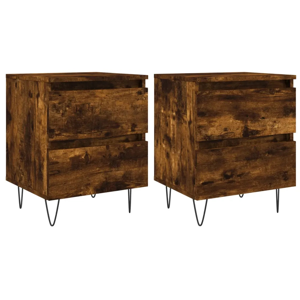 Comodini 2pz Rovere Fumo 40x35x50 cm in Legno Multistrato 826887