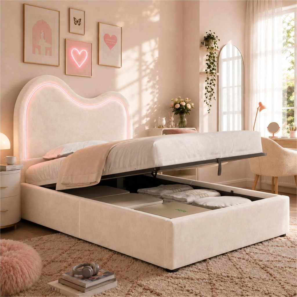 letto imbottito velluto beige 90 x 200 cm