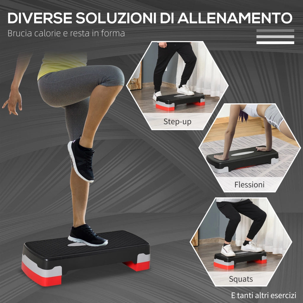 Step Fitness per Aerobica con Altezza Regolabile 10-15 cm, 68x29cm Nero e Rosso