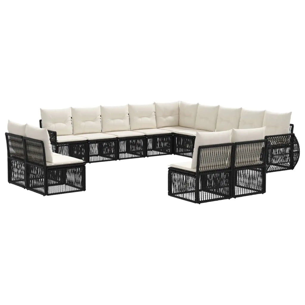Set Divano da Giardino 13 pz Nero e Bianco Crema polyrattan 3435580