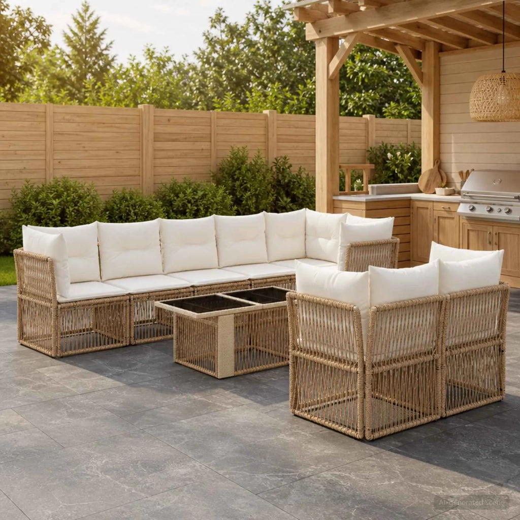 Set Divano da Giardino 8 pz Beige polyrattan 3436500