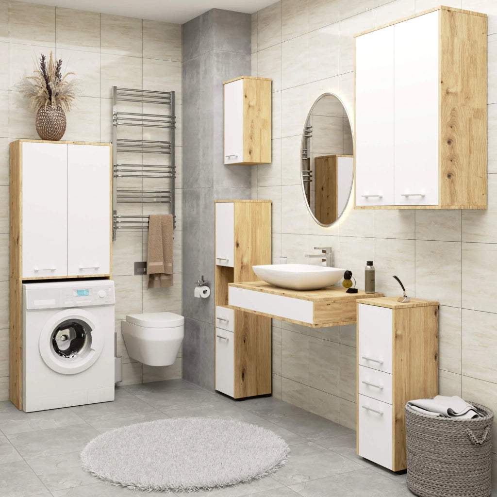 Mobile bagno sospeso AKORD FIN W64 H934 Quercia Artisan, Bianco 2 ante 64x94x30 cm
