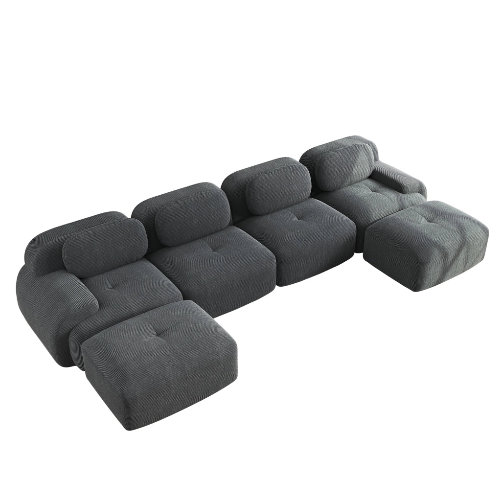 Divano panoramico a U modulare senza montaggio, con braccioli ergonomici, in velluto a coste grigio, 388×178×70 cm