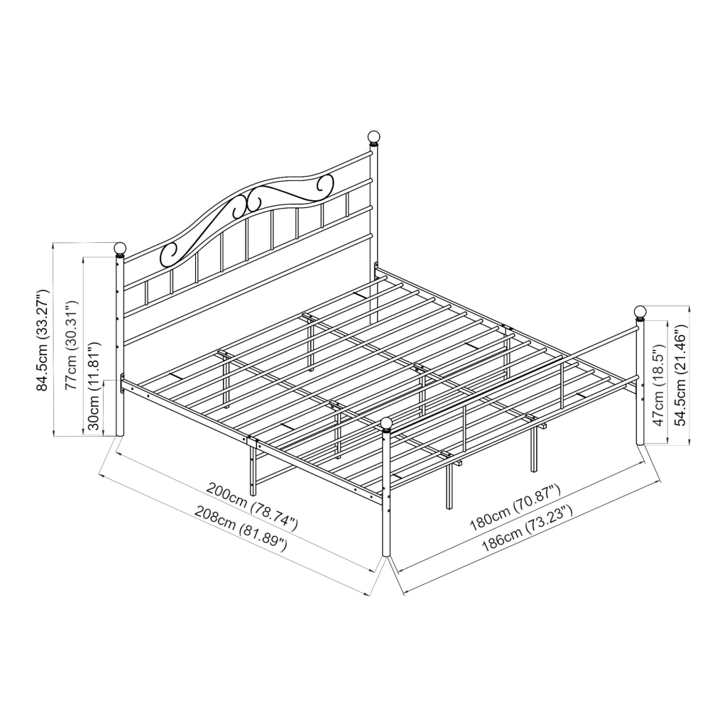 Letto Doppio Florenz in Acciaio con Testiera Alta Decorativa 180 x 200 cm Nero [en.casa]