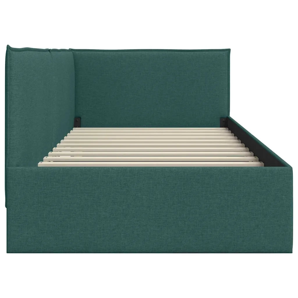 Letto singolo | Letto per adulti | Cornice del letto ad angolo Verde Scuro 90 x 190 cm Tessuto