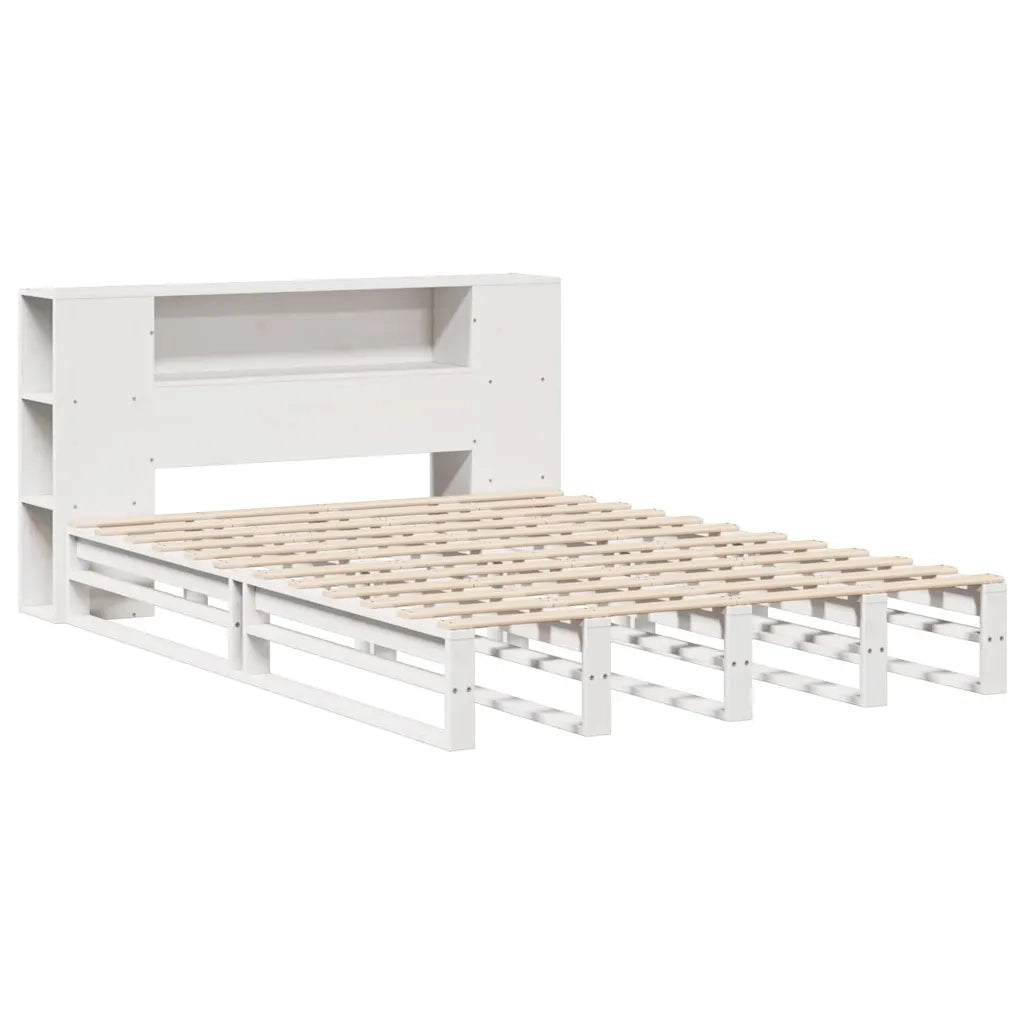 Letto Libreria senza Materasso-Struttura Letto con contenitore Bianco 150x200 cm Legno Massello