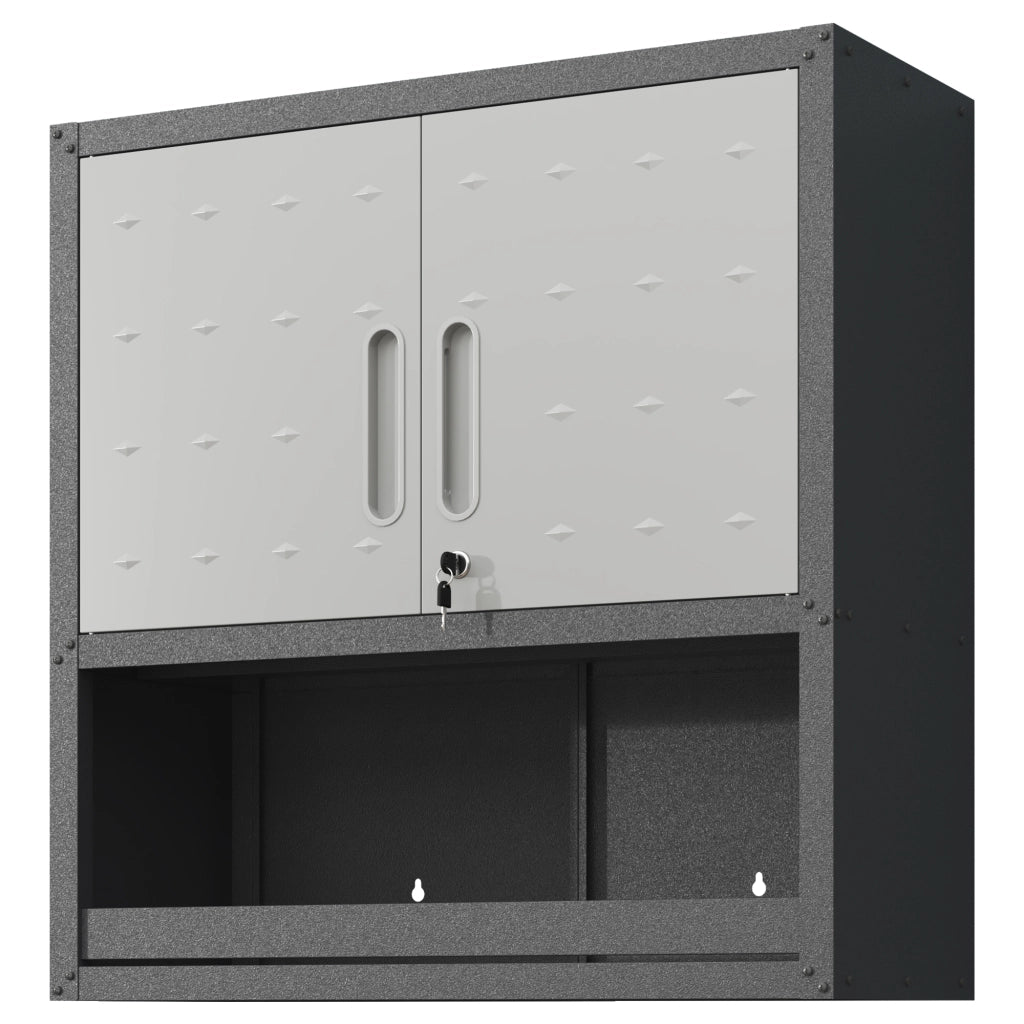 Armadietto portautensili in metallo da parete con anta con serratura, 1 ripiano e 1 cassetto a giorno ¨C 75 ¡Á 77 ¡Á 30 cm, grigio, per garage, magazzino