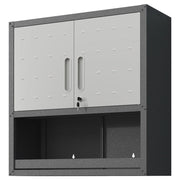 Armadietto portautensili in metallo da parete con anta con serratura, 1 ripiano e 1 cassetto a giorno ¨C 75 ¡Á 77 ¡Á 30 cm, grigio, per garage, magazzino