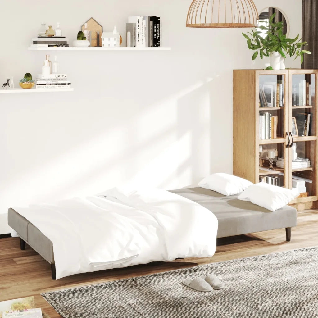 Divano letto | Sof¨¤ letto | Letto singolo a 2 Posti Grigio Chiaro in Velluto