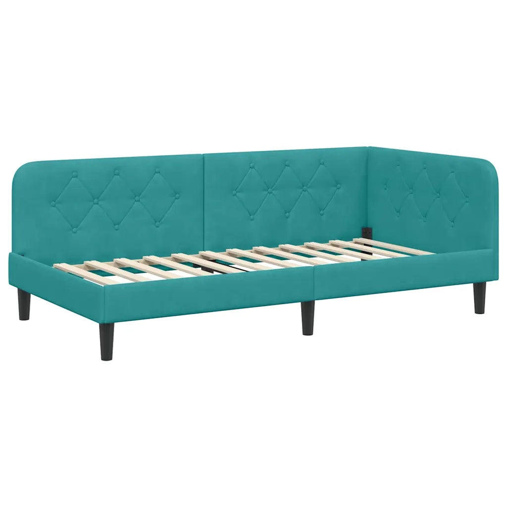 Cornice del letto ad angolo Turchese 90 x 200 cm Velluto 3394162
