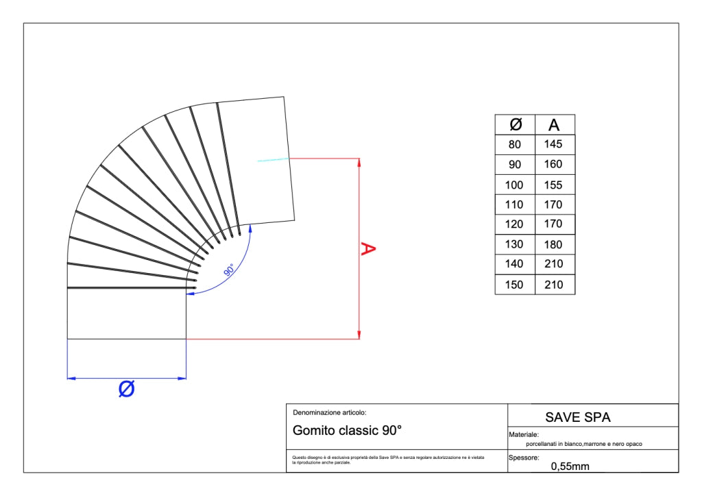 GOMITO SMALTATO 90  ° 'CLASSIC'  EE ? 80 mm - Col. marrone - SAVE
