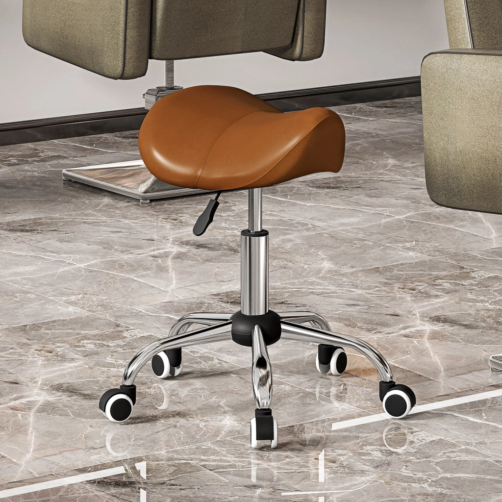 Sgabello da Lavoro Regolabile ¨C Xylo ¨C Altezza 49-61cm Marrone con Rotelle