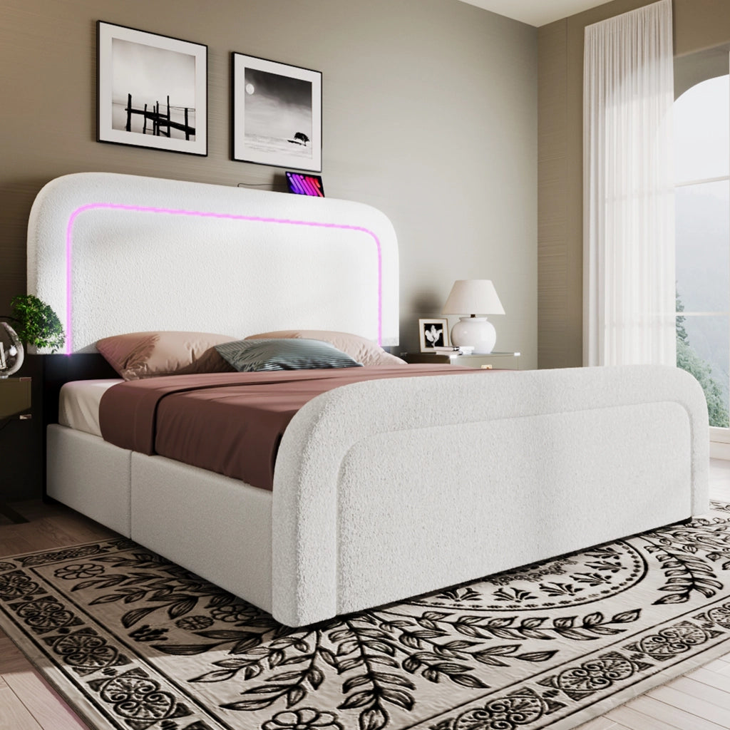 letto imbottito sherpa bianco 140x200 cm