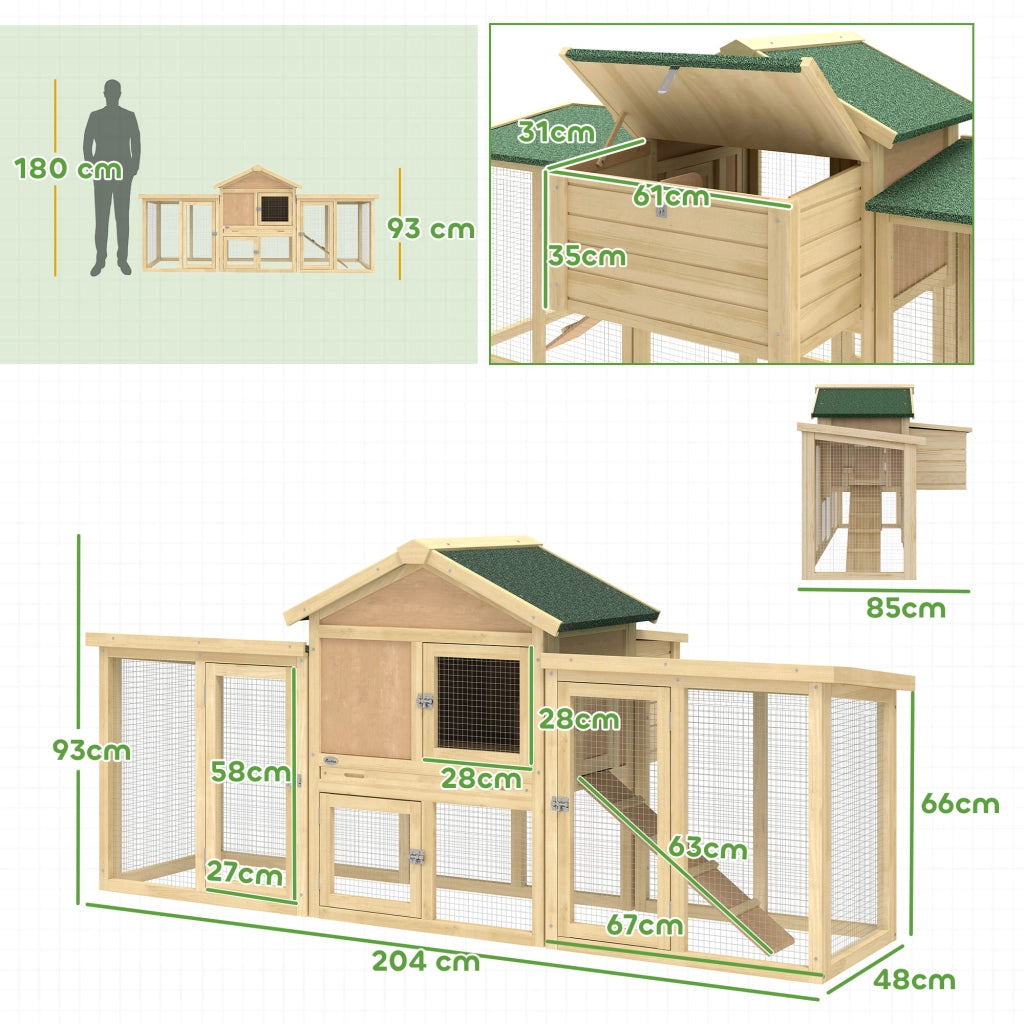 Pollaiolo in legno massello con rampe e nidi ¨C zephmum ¨C 204x85x93 cm legno naturale