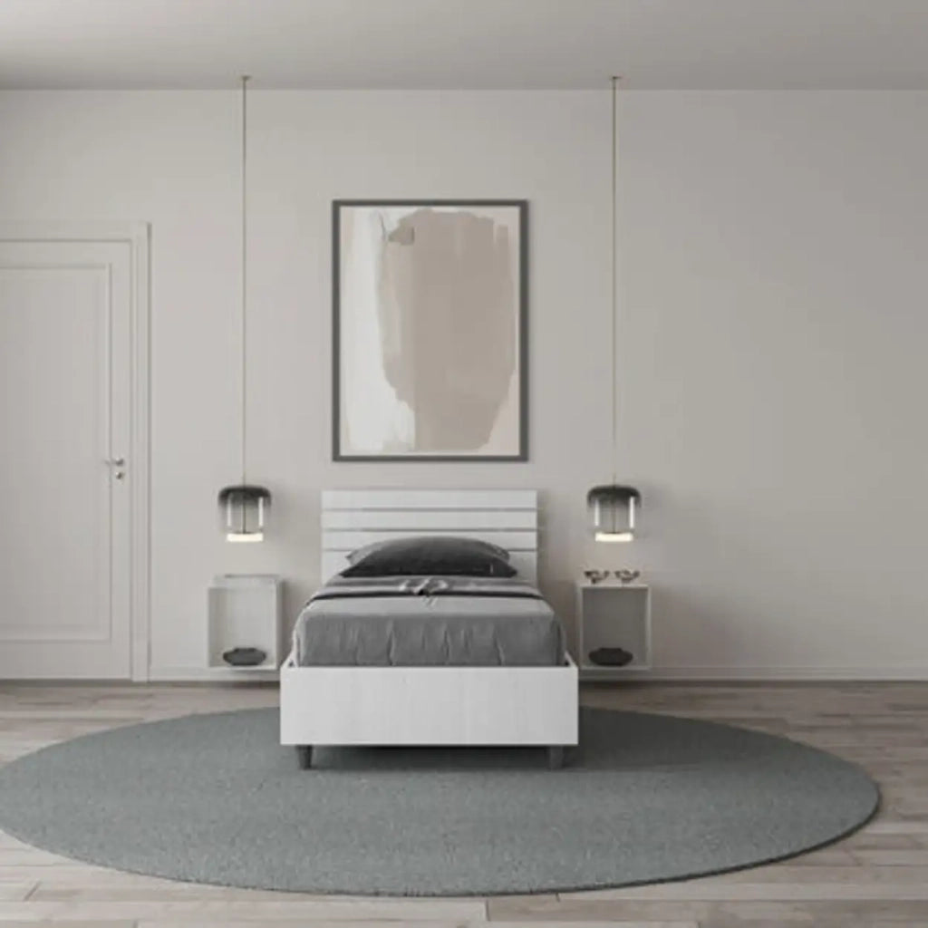 Letto singolo con rete 80x200 testata dritta con doghe bianco frassino Ankel