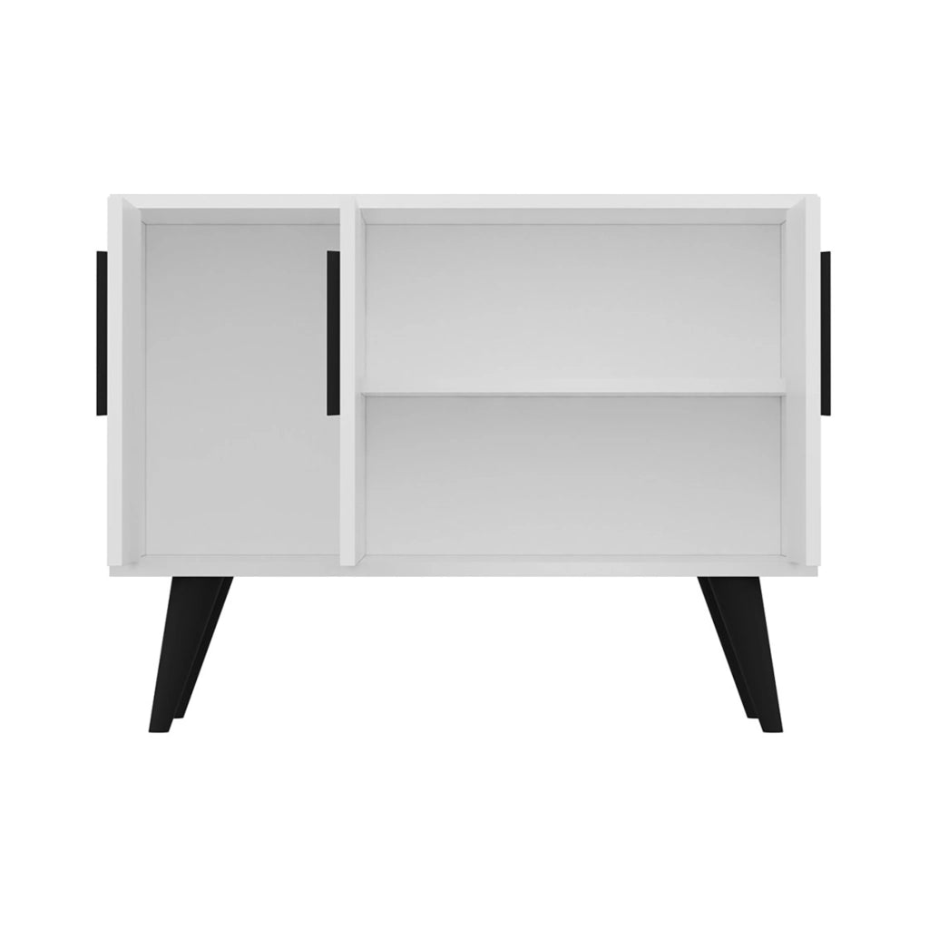 Mobile Basso Contenitore 'Gedved' Armadietto a 3 Ante Credenza su 4 Gambe - Bianco/Nero [en.casa]