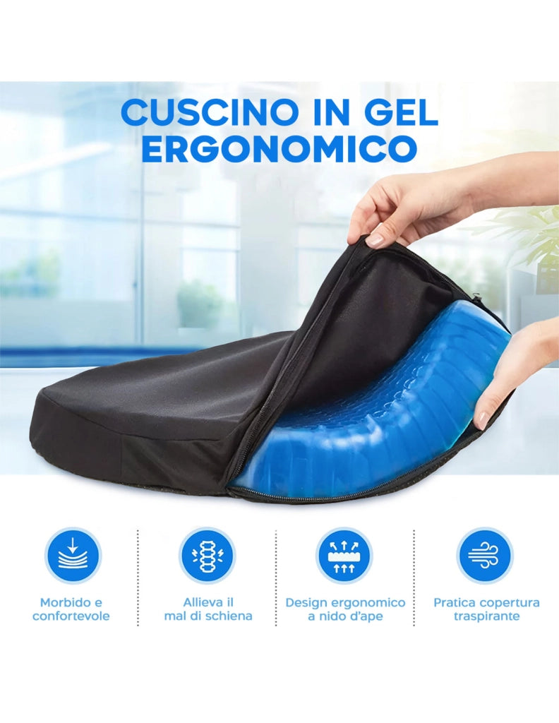 Set 2 Pezzi Cuscino Gel per Sedute Prolungate 37x30x4 cm Ergonomico