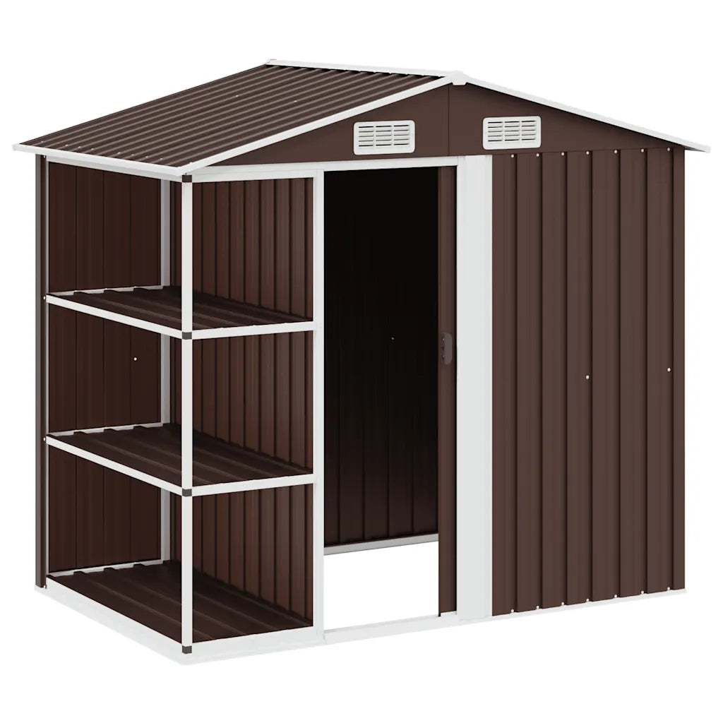 Capanno da Giardino con Scaffali Marrone 205x130x183 cm Ferro