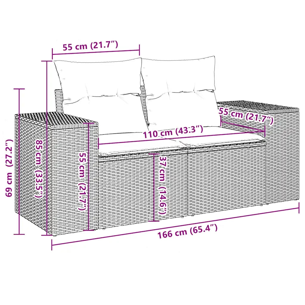 Set Divani da Giardino 11 pz con Cuscini Nero in Polyrattan 3223096