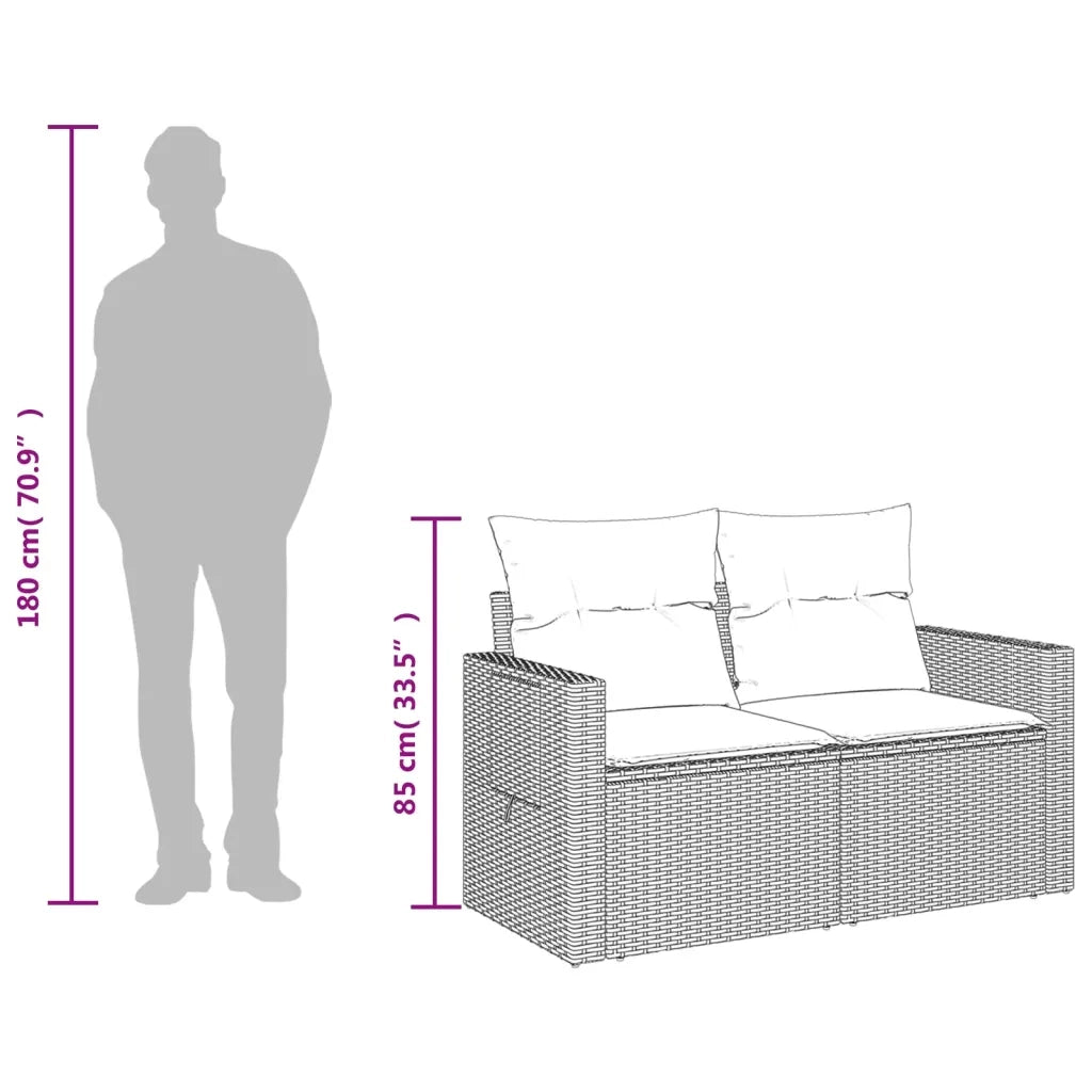 Divano da Giardino a 2 Posti con Cuscini in Polyrattan Marrone 366210