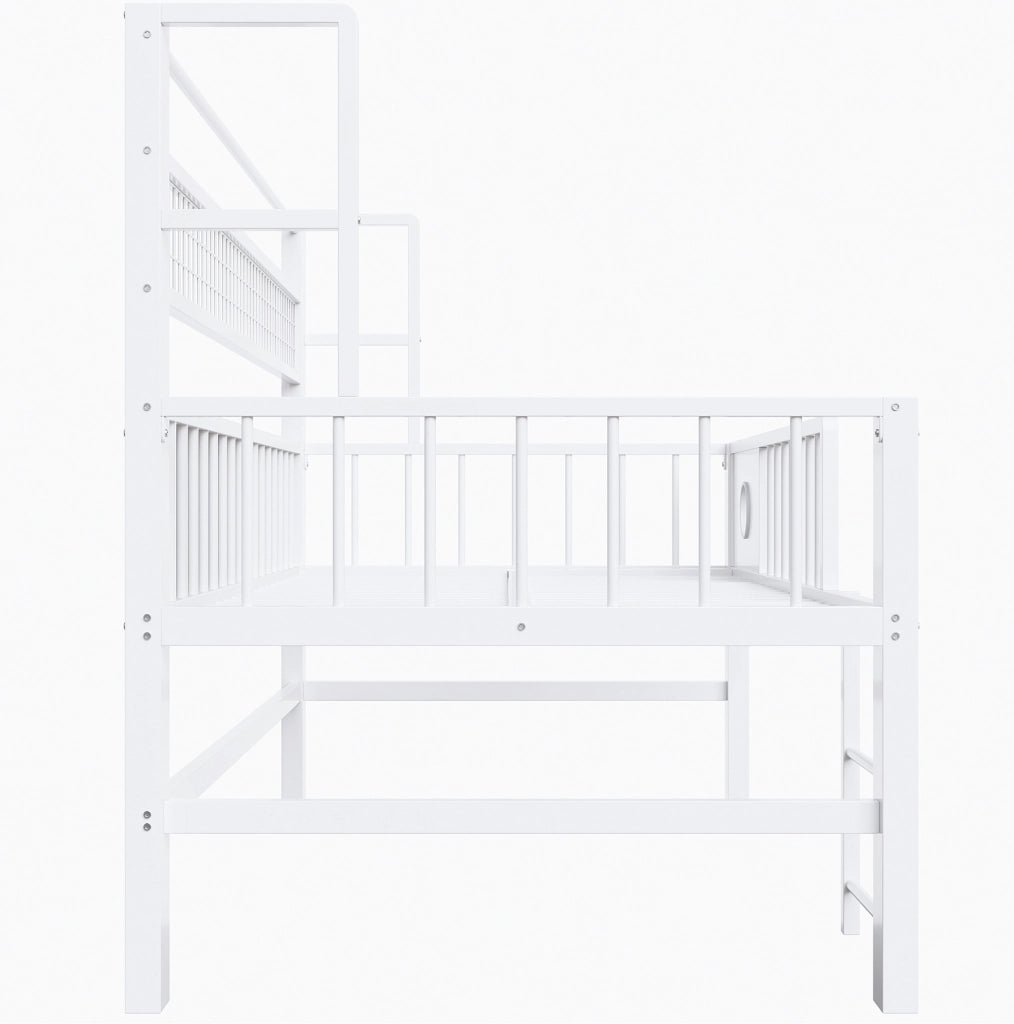 Letto a soppalco basso per bambini 90x200 cm in metallo e MDF; bianco