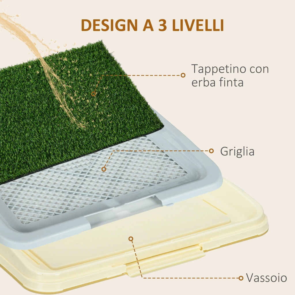 Lettiera per Cani 3 Strati con Prato Sintetico ¨C Zephmum ¨C Grigia 63x48.5cm