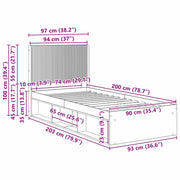 Letto singolo | Letto per adulti | Struttura del letto con stoccaggio e testata Bianco 90 x 200 cm
