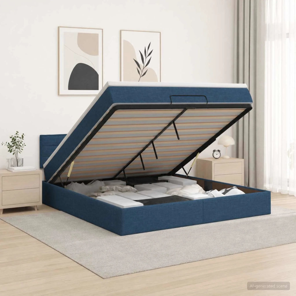 Letto Ottomano con Materasso e LED Blu 180 x 200 cm Tessuto 3456849