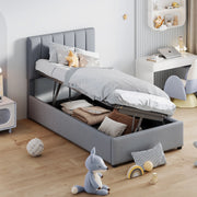 letto imbottito lino grigio 90 x 200 cm