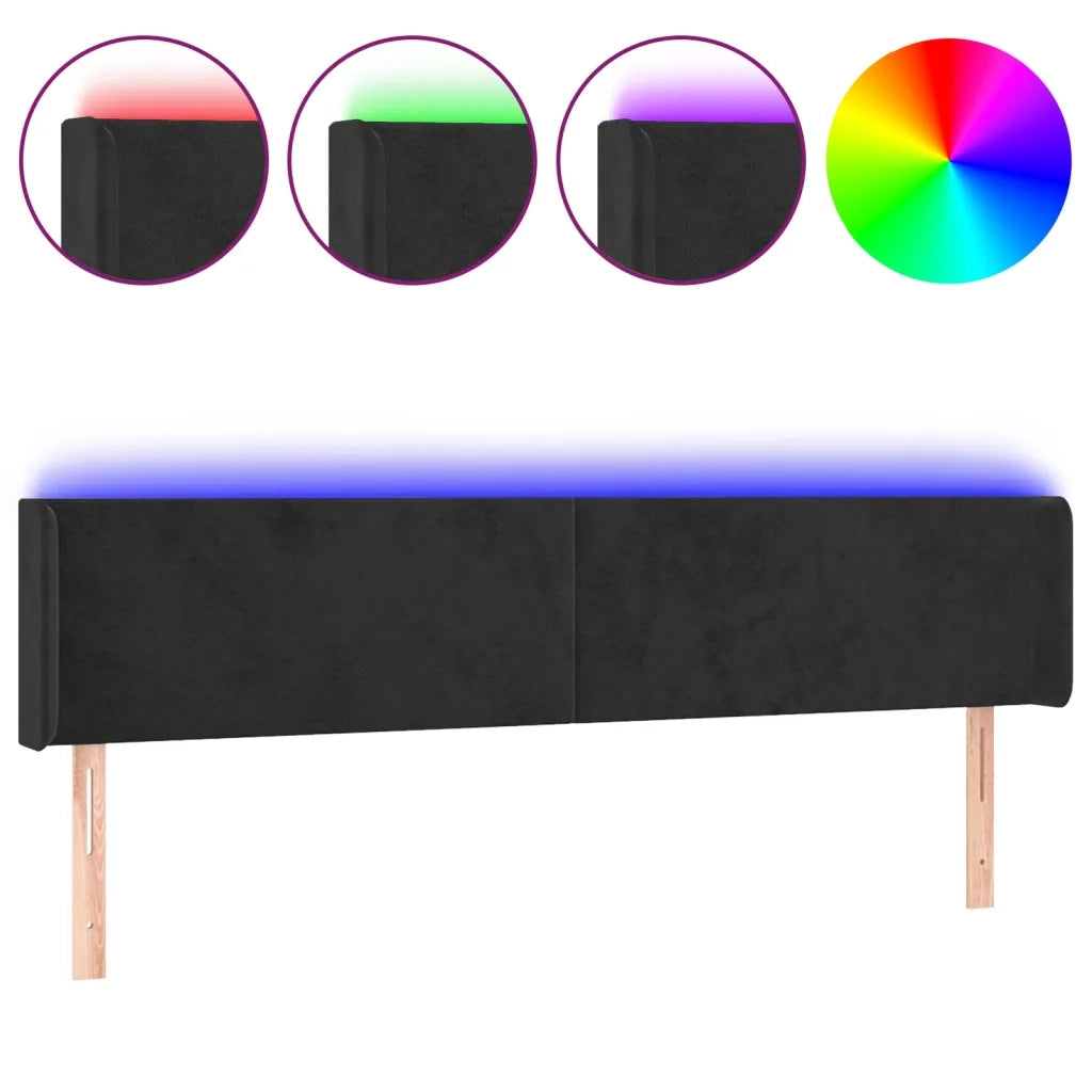 Testiera a LED-Testata con LED Nera 203x16x78/88 cm in Velluto 422736