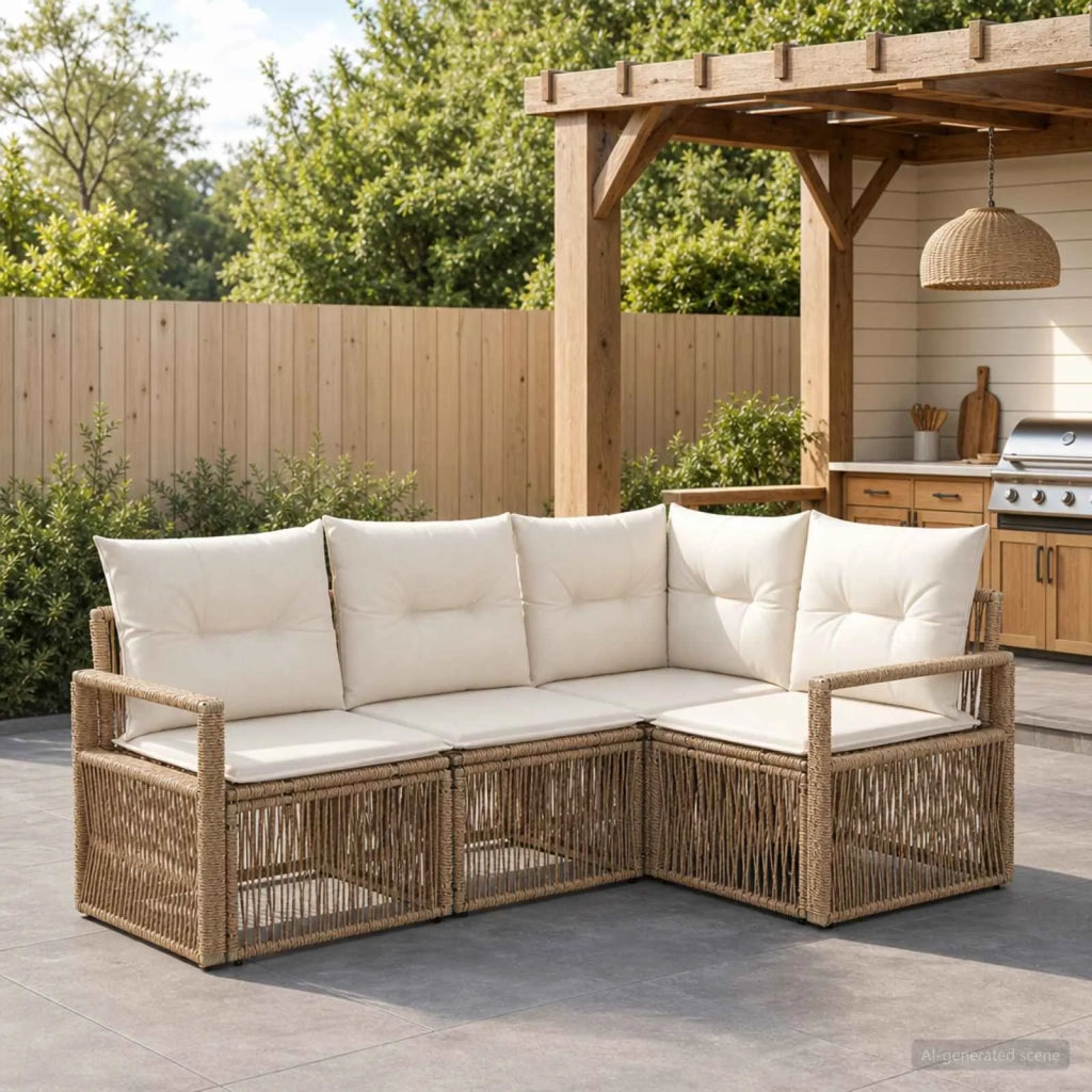 Set Divano da Giardino 4 pz Beige polyrattan 3435705