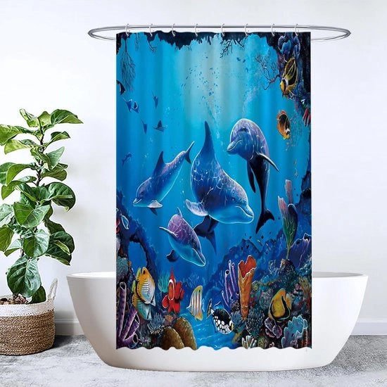 Douchegordino Mare Acquario Corallo 120x200 cm - Antimuffa - 8 anelli - Douchegordino blu 120x200