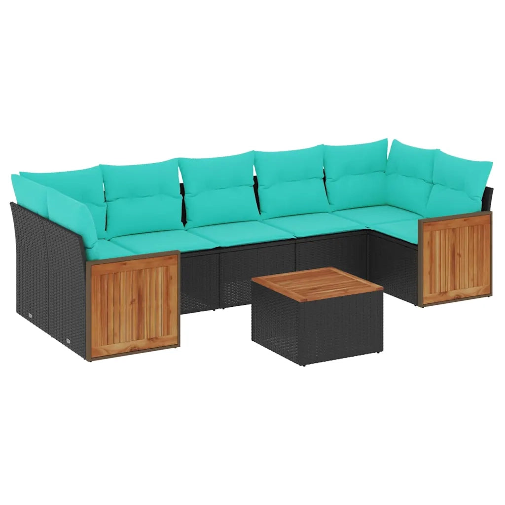 Set Divani da Giardino 8 pz con Cuscini Nero in Polyrattan 3227492