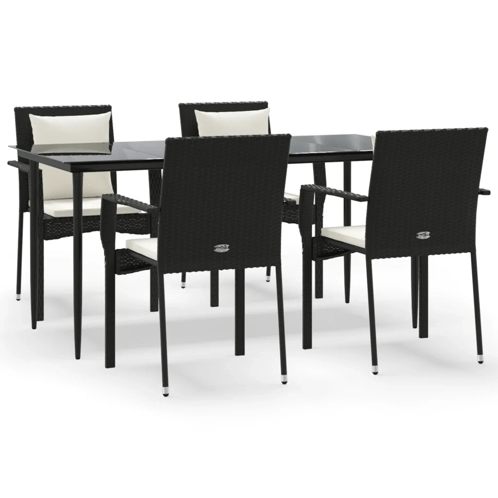 Set da Pranzo da Giardino 5 pz Nero con Cuscini in Polyrattan 3185098