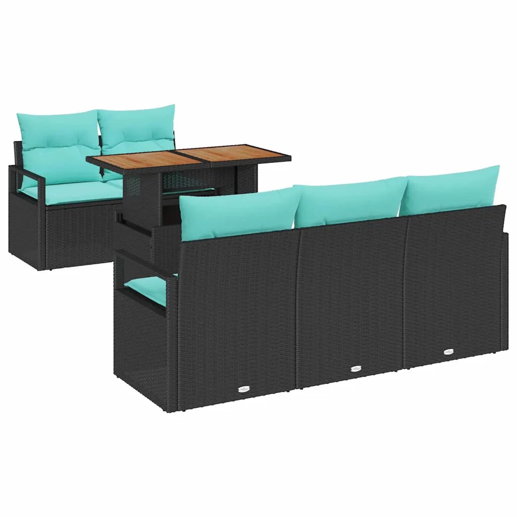 Set Divano da Giardino con cuscino 6 pcs Nero e blu 3349654