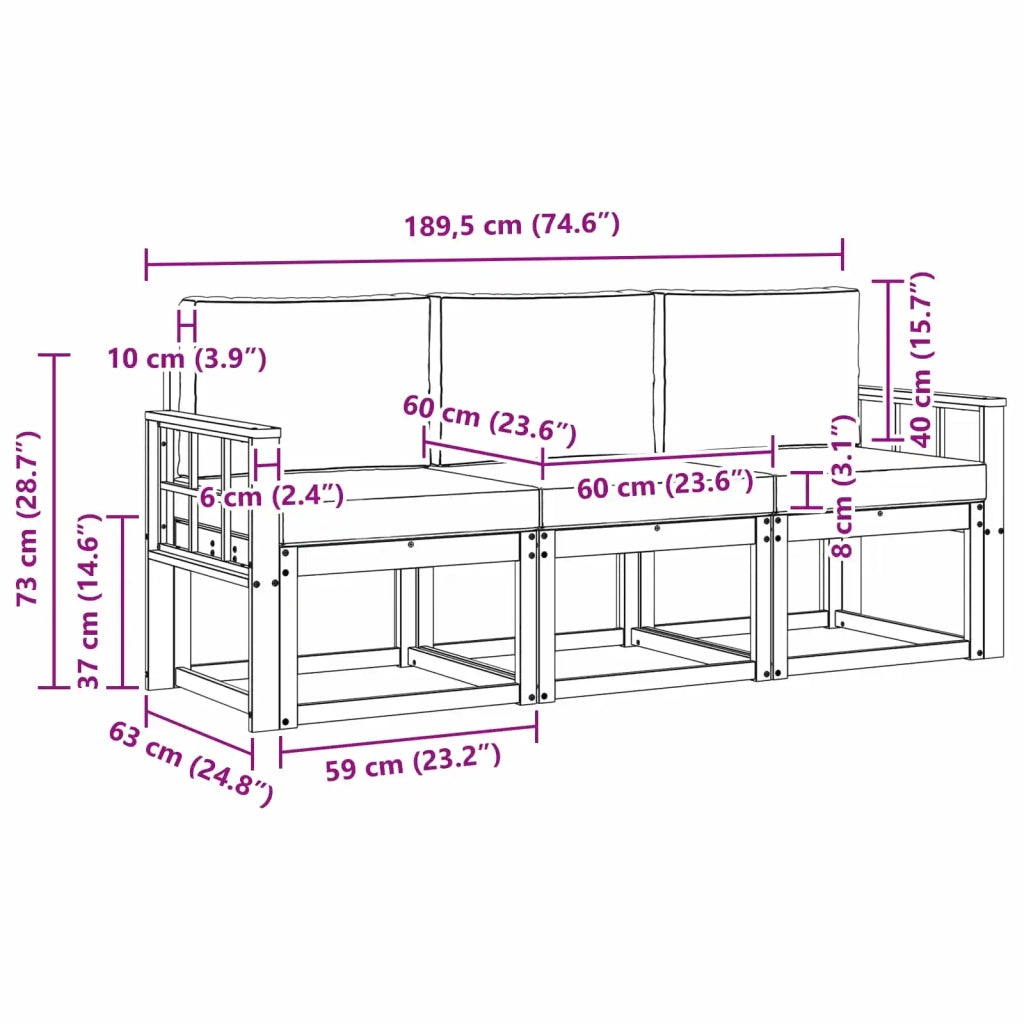 Set di divani da esterno 3 pcs 3387187