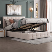Letto imbottito matrimoniale 140×200 cm con contenitore e rete sollevabile; testiera imbottita; senza materasso; bianco crema