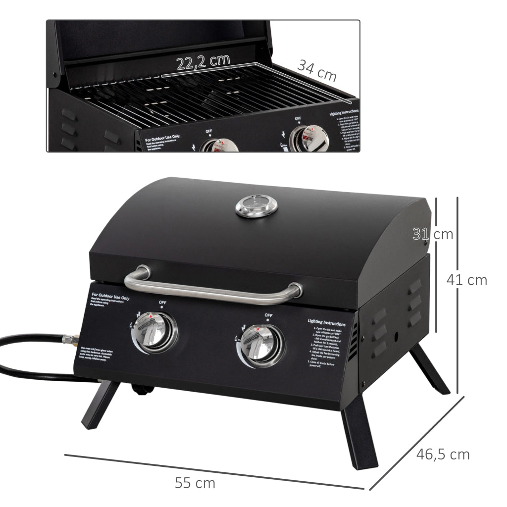 Barbecue da Tavolo a Gas Pieghevole ¨C zephmum ¨C Nero 2 Bruciatori 5KW