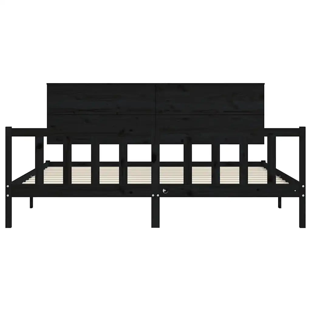 Giroletto con Testiera-Struttura Letto con testiera Nero 200x200 cm in Legno Massello 629596
