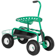 Carrello da giardino, carrello da officina, sedile da giardino girevole, cestino portaoggetti, altezza regolabile, portata 150 kg, verde, 81 x 44,5 x