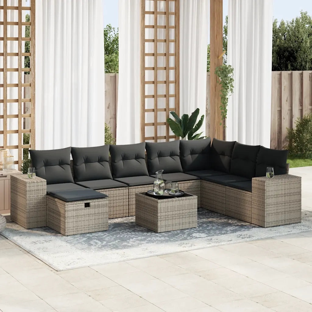 Set Divano da Giardino 9 pz con Cuscini Grigio in Polyrattan 3325746