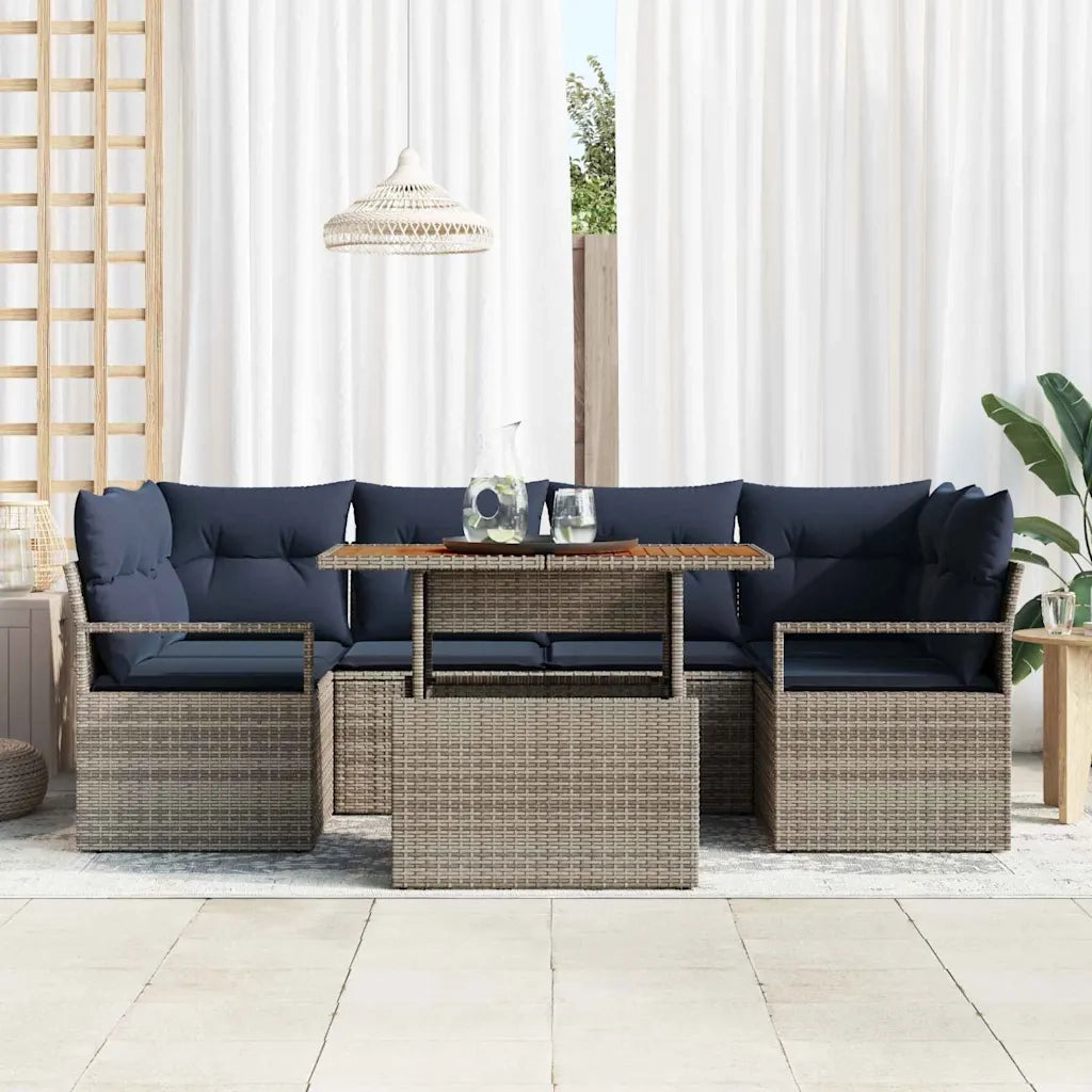 Set Divano da Giardino con cuscino 7 pcs grigio e blu navy 3349667