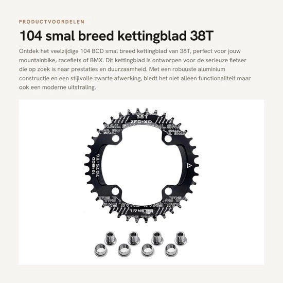 Foglio di cambio per mountain bike 38T - 104 BCD - Lega di alluminio - Facile da installare - Nero, leggero - Foglio di cambio per bicicletta