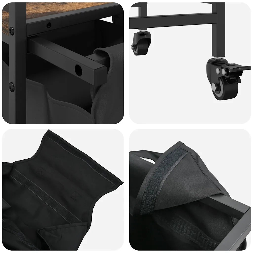 Cesto della Biancheria 3 Scomparti con Ruote Rovere Fumo 859092