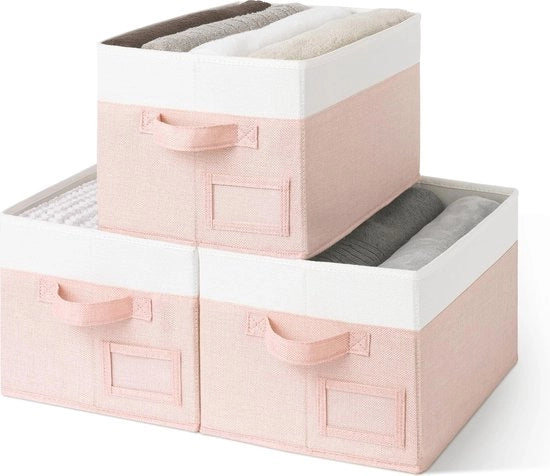 Set di archiviazione da 3 pezzi - Stoffa, pieghevole e spazievuoto per abbigliamento e organizzazione - Bianco e Rosa