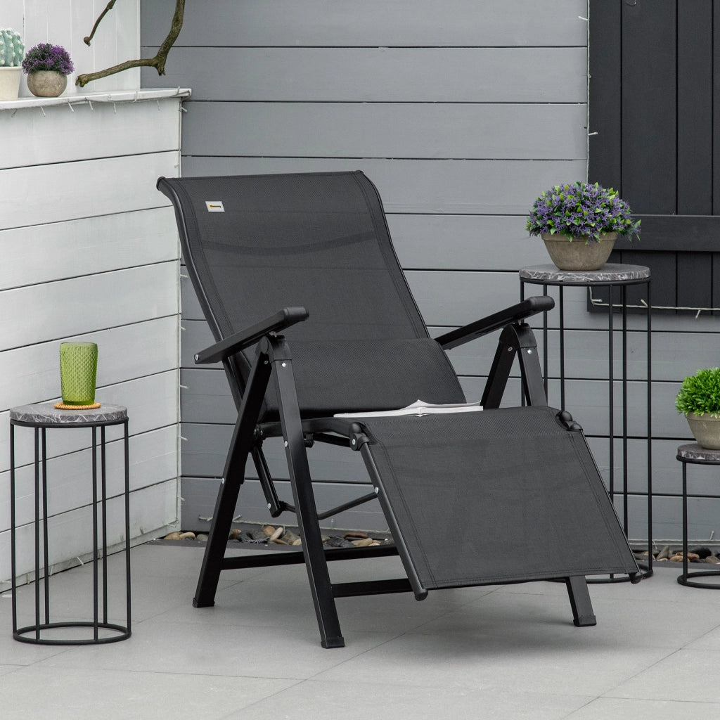 Sedia da Giardino Reclinabile Pieghevole con Cuscino Lombare ¨C Minimal ¨C Nero 70x65x111 cm