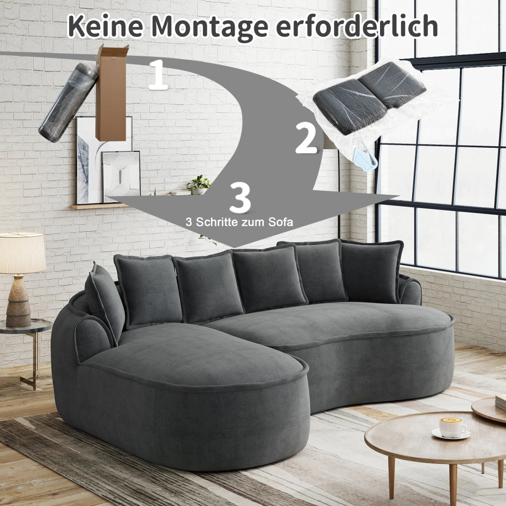 Divano modulare convertibile con chaise longue e braccioli larghi in chenille grigio