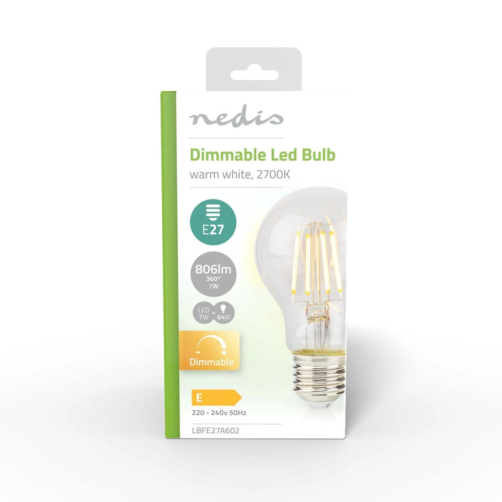 Lampadina E27 LED retro A60 dimmerabile a risparmio energetico 7W Trasparente Nedis