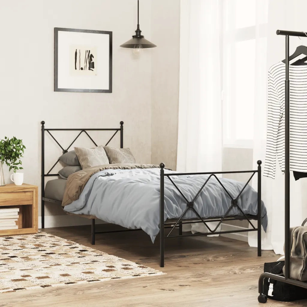 Giroletto con Testiera e Pediera-Struttura Letto Metallo Nero 75x190 cm 344673
